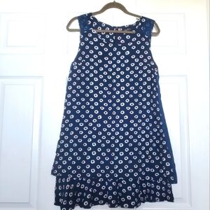 PAPILLON Navy Blue Floral Print Mini Dress Womens Medium Ruffle Lace Details